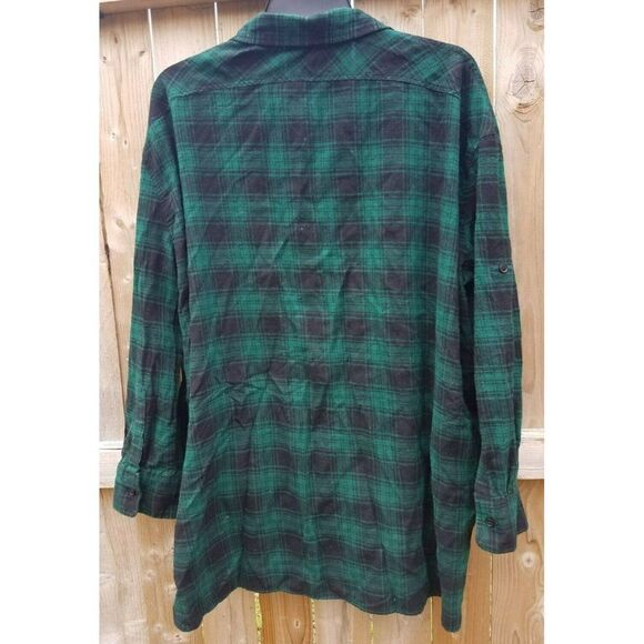 Button Down Flannel Shirt Long Sleeve Black & Green Plaid Medium - Picture 2 of 7